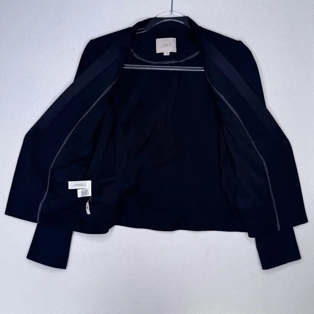 LOFT Black Tuxedo Blazer Jacket Petite 2P Satin Trim Career Formal
